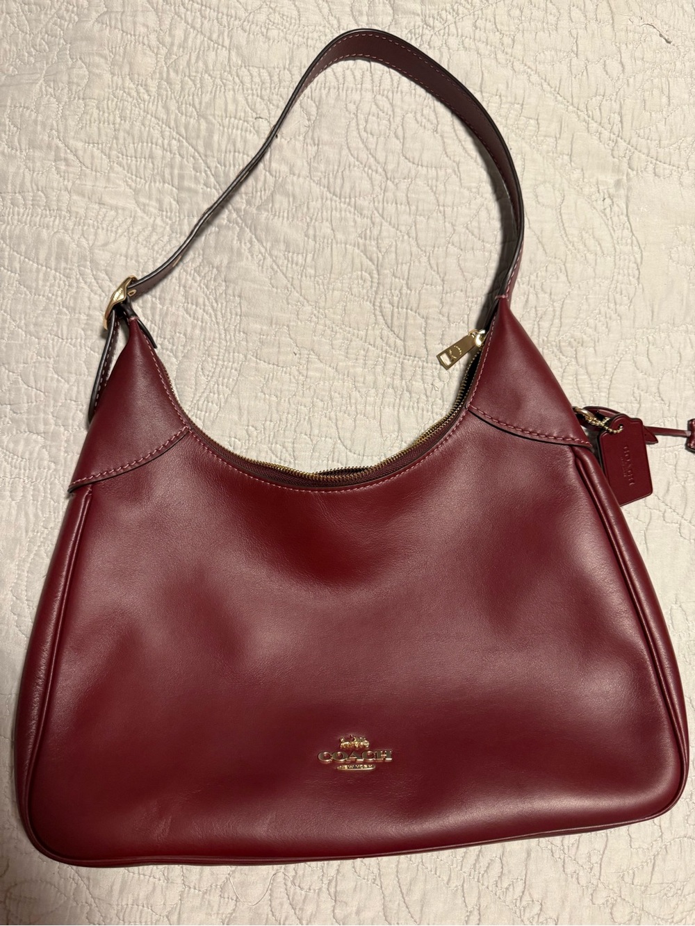 Coach Wine Red Leather Shoulder Bag with Gold Hardware